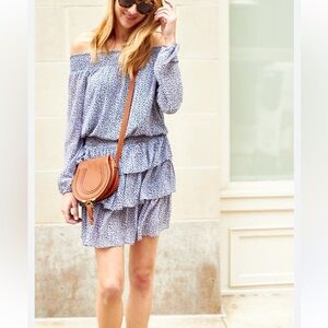 Michael Kors smocked tiered off shoulder dress navy blue floral white xs